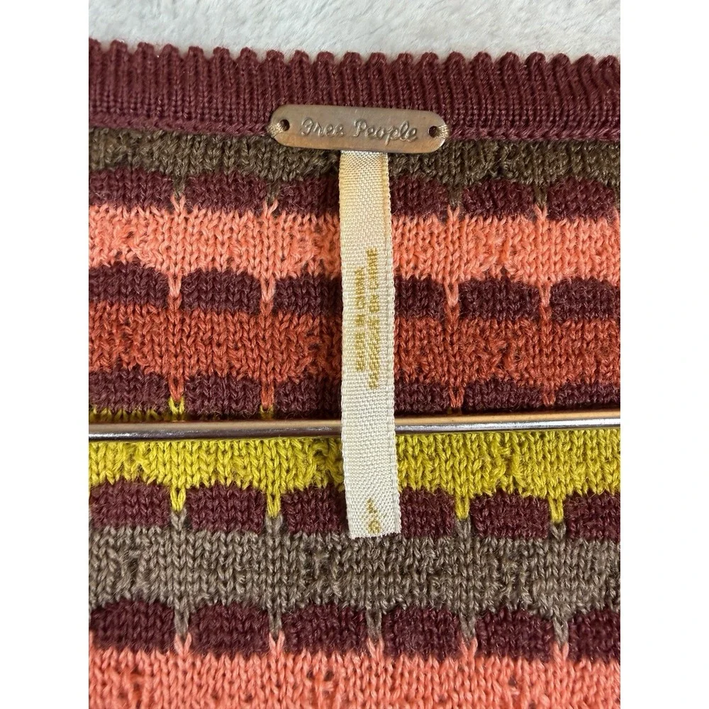 Free People Women's Boho Knit Sweater Tunic Burgundy Striped Long Sleeve Size L